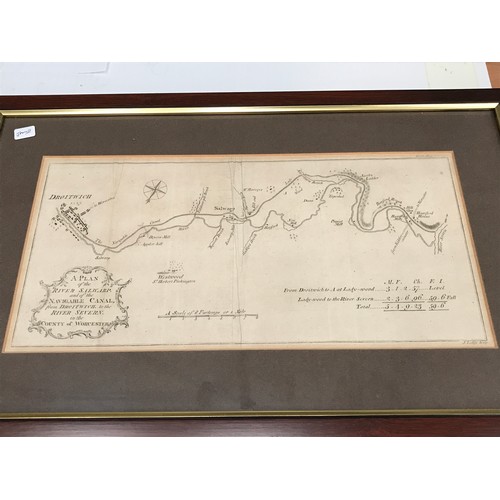 586 - TWO OLD FRAMED CANAL MAPS, STROUDWATER AND SELWARP RIVER / DROITWICH CANAL