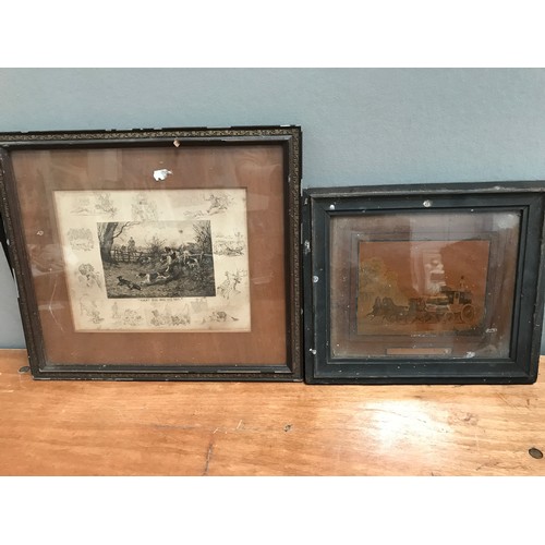 601 - PAIR OF EARLY FRAMED PRINTS ‘SHEPHERD IN A STORM’ AND ‘WOODMAN GOING TO LABOUR’ TOGETHER WITH 2 OTHE... 