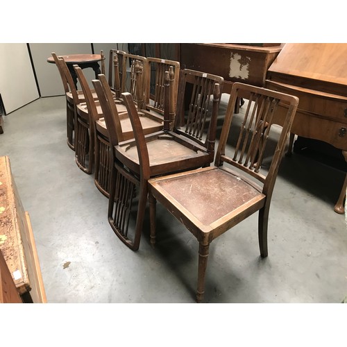 225 - SET OF 8 PLUS 1 OTHER MAHOGANY DINING CHAIR 1 STAMPED GR6 DATED 1950 AND THE OTHER STAMPED GR5 TYZAC... 