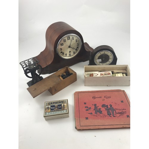 702 - MISC. ITEMS INCLDUING AN OAK DECO STYLE MANTLE CLOCK, WESTMINSTER CHIME CLOCK, CHESS AND DRAUGHTS SE... 