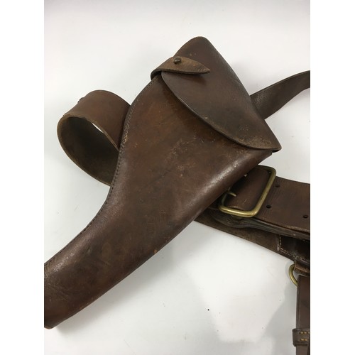 1686 - SAM BROWN OFFICER’S LEATHER BELT WITH SWORD FROG & LEATHER HOLSTER