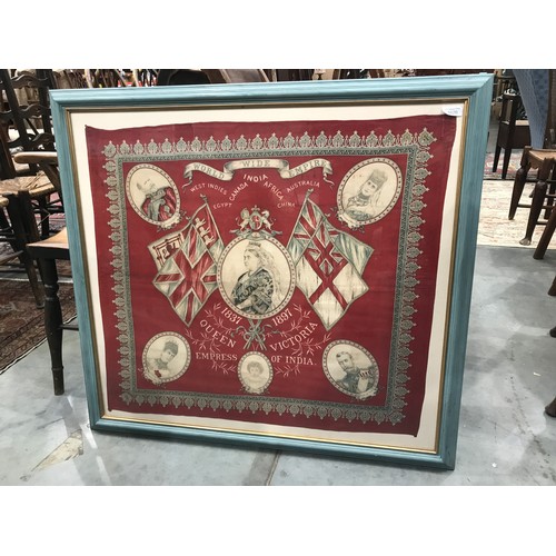 1626 - A FRAMED COMMEMORATIVE QUEEN VICTORIA EMPRESS OF INDIA 1837- 1897 SCARF, scarf approx. 76 x 67 cm