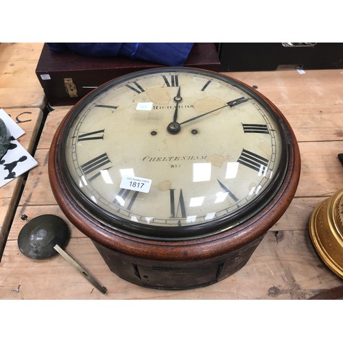 1817 - FUSEE WALL CLOCK WITH CONVEX GLASS IN MAHOGANY CASE, CHIMING MECHANISM LACKING BELL