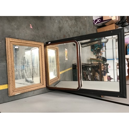 629 - MODERN MIRROR, AN OLD GILT FRAMED MIRROR AND AN ART DECO STYLE DITTO