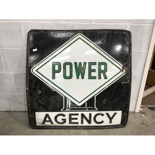 4 - 35 INCH X 35 INCH ENAMEL SIGN POWER AGENCY PETROL WITH A WHITE DIAMOND WITH GREEN WRITING POWER