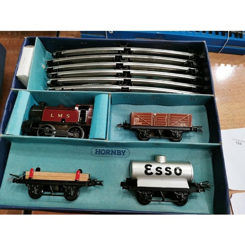 184 - HORNBY O GAUGE HORNBY TRAIN NUMBER 201 TANK GOOD SET LMS IN ORIGINAL BOX, 1 TEAR TO CORNER OF BOX, I... 