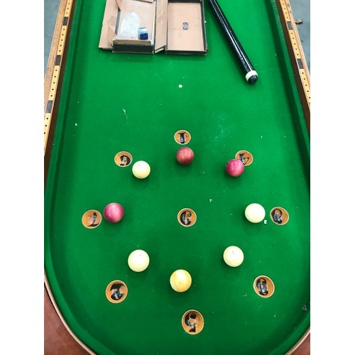 359 - VICTORIAN TABLE TOP BAR BILLIARDS GAME WITH CUE AND BALLS