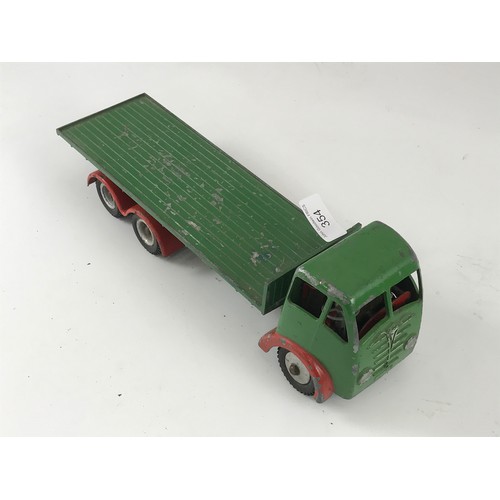 354 - SHACLKETON DIE CAST LORRY , 6 WHEEL FLATBED, GREEN CAB AND BACK, RED WHEEL FLAPS AND GREY CHASSIS. C... 