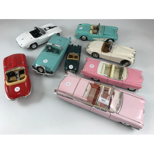 288 - MAISTO CADILLAC SOLIDO, CADILLAC ELDORADO, 1955 BURAGO CHEVROLET A/F, REVELL THUNDERBIRD, ERTL JAGUA... 