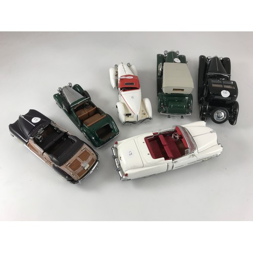 284 - 6 UNBOXED FRANKLIN MINT VEHICLES COMPRISING ELVIS 3.4 LITRE COUPE AUBURN BOAT TAIL SPEEDSTER A/F, BU... 