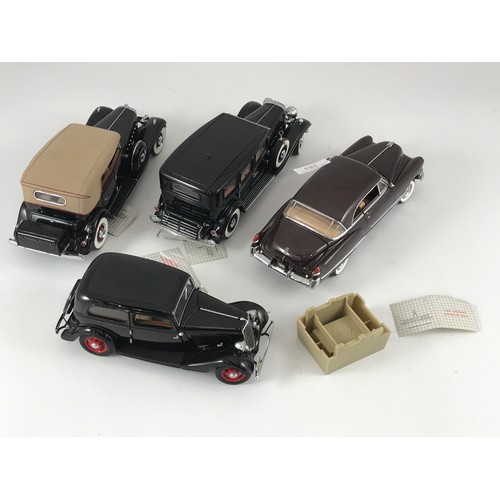 283 - FRANKLIN MINT, 4 DIE CAST UNBOXED MODELS COMPRISING JOHN DILLINGERS GETAWAY CAR, 1933 FORD, 1933 V16... 