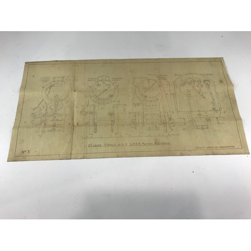 182 - FLYING SCOTSMAN LAY-OUT DRAWINGS AND MISC. PLANS, A BASSETT-LOWKE LTD NORTHAMPTON SCALE DRAWING OF F... 