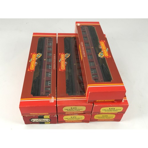 124 - 7 HORNBY BOXED COACHES BEING LMS COMPOSITE AND SIMILAR COACHES, IN BOXED CONDITION