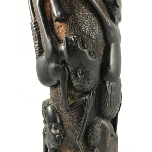 1116 - AN EBONY TREE OF LIFE FIGURE T/W ONE OTHER ETHNIC CARVING