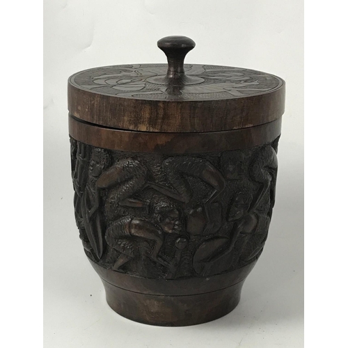 1119 - AFRICAN HARDWOOD CASKET AND OTHER CARVED AFRICAN HARDWOOD