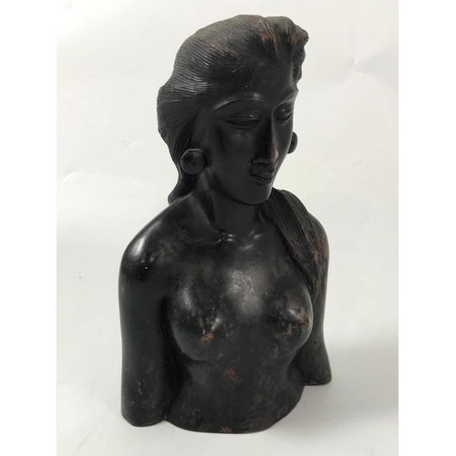 1138 - ANTIQUE WOODEN CARVED EASTERN BUST OF A WOMAN, approx. 26 cm