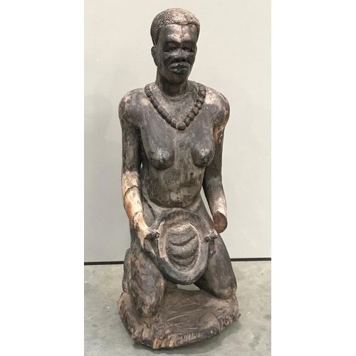 1139 - LARGE AFRICAN CARVED WOOD FIGURE OF A WOMAN, approx. 94 cm