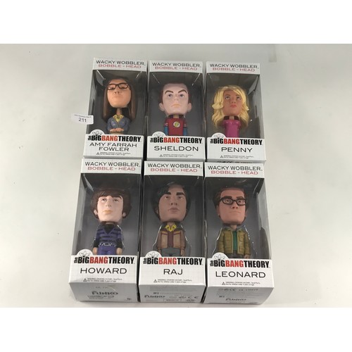 211 - COLLECTION OF BOXED BIG BANG THEORY WACKY WOBBLER BOBBLEHEAD CHARACTERS, 6 IN TOTAL, BEING AMY FARRA... 