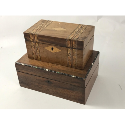 1163 - TUNBRIDGE WARE BOX AND A KNEE DESK/ WRITING BOX