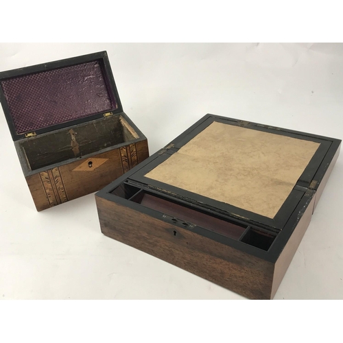 1163 - TUNBRIDGE WARE BOX AND A KNEE DESK/ WRITING BOX