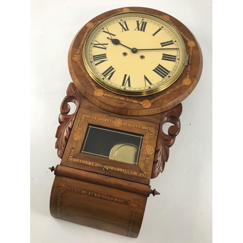 1172 - INLAID DROP DIAL WALL CLOCK