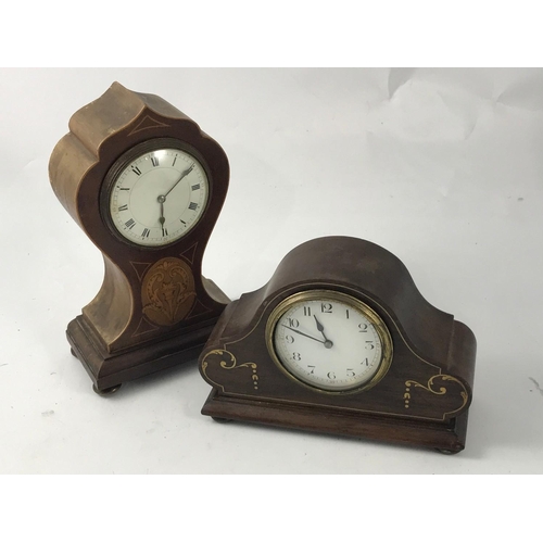 1183 - INLAID MAHOGANY BALLOON SHAPED MANTLE CLOCK AND ONE OTHER