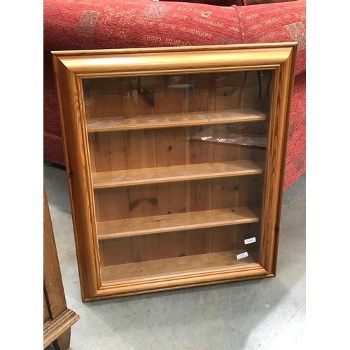 159 - 2 HANGING PINE GLAZED DISPLAY CABINETS (FOR COLLECTOR’S ITEMS)