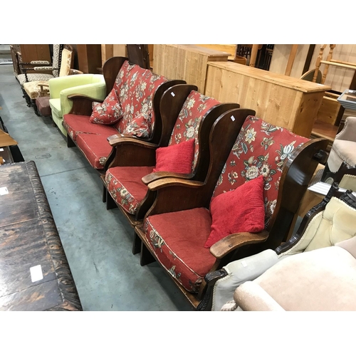 223 - ARTS AND CRAFTS STYLE OAK SOFA AND 2 MATCHING CHAIRS