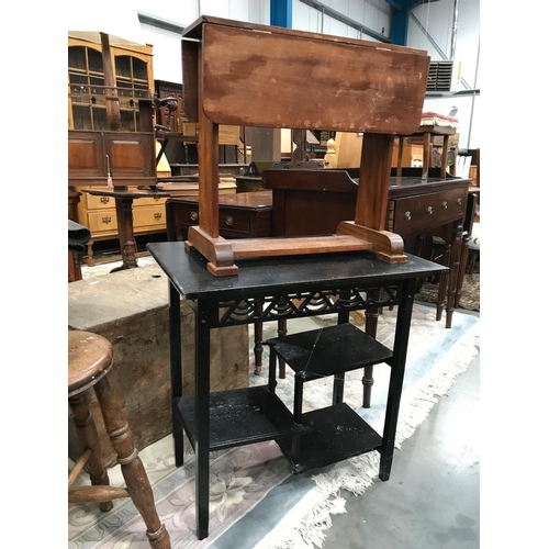 230 - OCCASIONAL TABLE, STOOL AND A DROP LEAF MAHOGANY OCCASIONAL TABLE