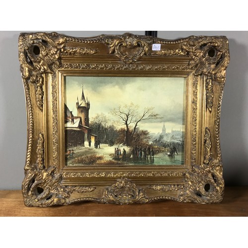 1310 - PR. DECORATING PCTURES IN DEEP ORNATE GILT FRAMES DEPICTING WINTER SCENES