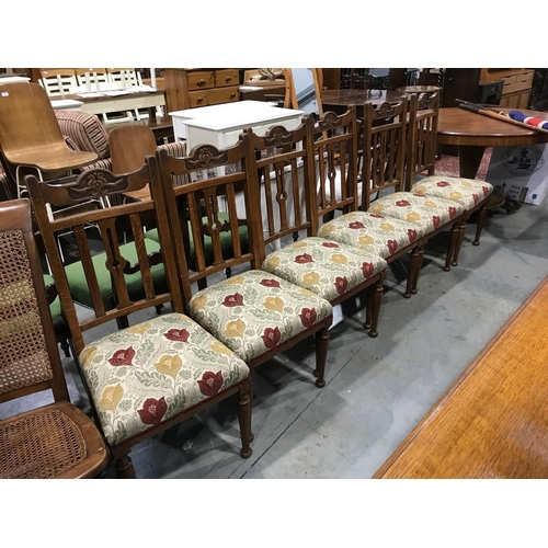 316 - SET OF 6 EDWARDIAN OAK DINING CHAIRS WITH OVER STUFFED SEATS – RECENT RE-UPHOLSTERED