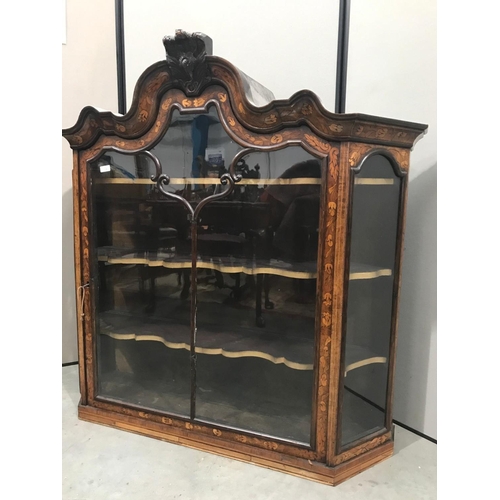 334 - GLAZED BOMBE SHAPED CABINET WITH FLORAL MARQUETRY INLAY