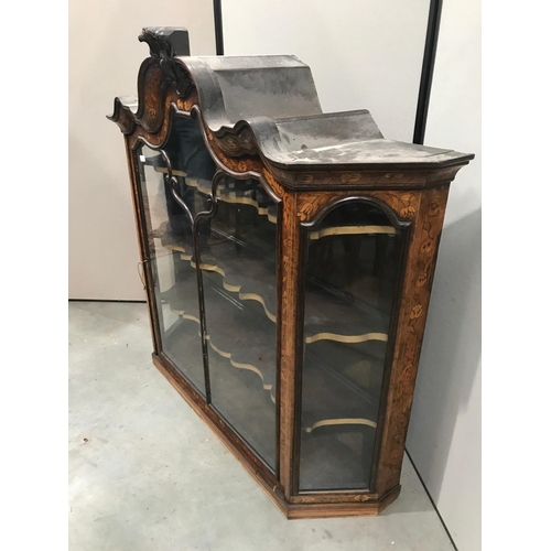 334 - GLAZED BOMBE SHAPED CABINET WITH FLORAL MARQUETRY INLAY