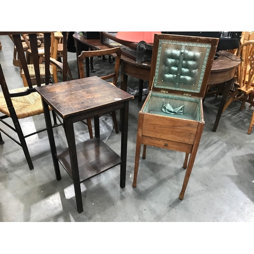 348 - OAK SEWING BOX AND 2 OAK TABLES