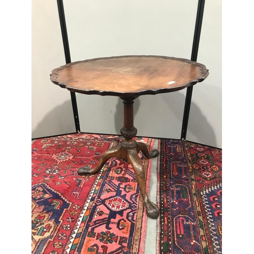 353 - GOOD QUALITY PEDESTAL OCCASIONAL TABLE WITH PIE CRUST TOP, TRIPOD BASE WITH EAGLE CLAW AND EGG FEET ... 