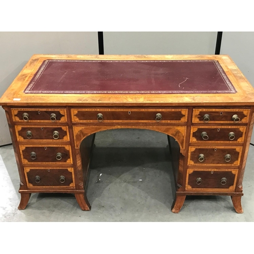 362 - INLAID PEDESTAL DESK WITH TOOLED LEATHER EFFECT TOP