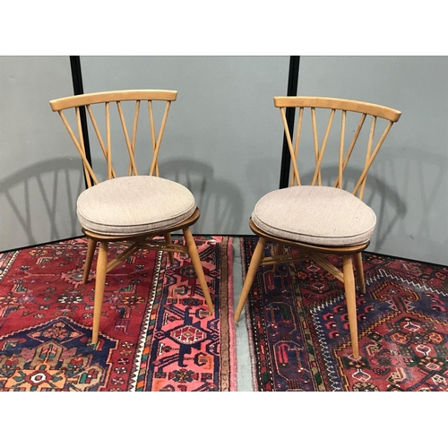 395 - SET OF 4 MODERN DINING CHAIRS MARKED ARAN TOGETHER WITH 2 STICK BACK CHAIRS POSSIBLY ERCOL