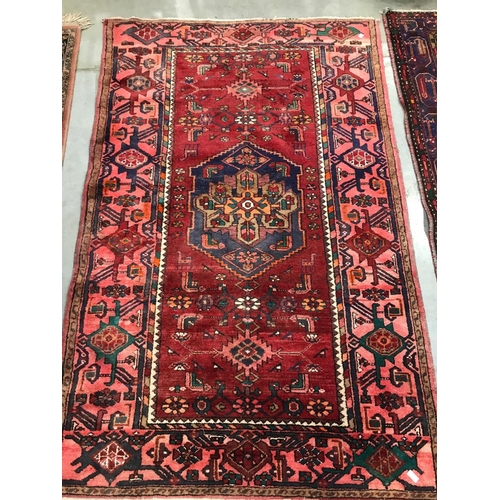 402 - RED AND BLUE GROUND RUG 210 X 130