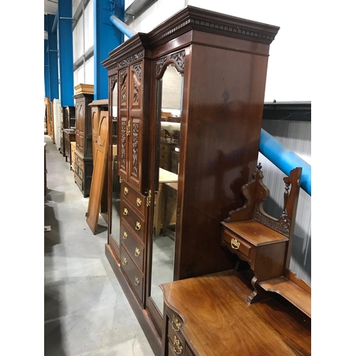 7 - LARGE EDWARDIAN MAHOGANY WARDROBE AND MATCHING DRESSING TABLE