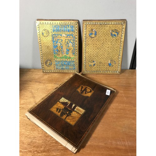 1322 - 2 UNUSUAL BOOK PLATES, these are enamelled metal plates mounted onto wooden boards and appear to be ... 