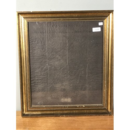 1339 - FRAMED OLD MAP AND FRAME US CONGRESS DECLARATION