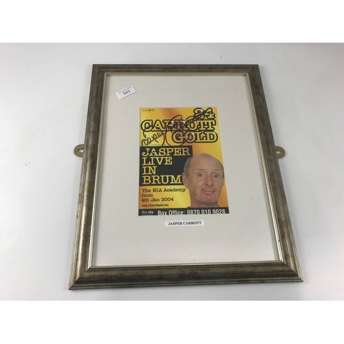 543 - JASPER CARROTT SIGNED TOUR LEAFLET, 2004, UNNAMED CERTIFICATE