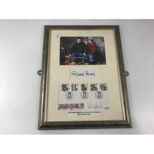 545 - FRAMED PHOTO AND SIGNED PANEL, PLUS SIGNED FIRST DAY COVER - RICHARD BRIERS & FELICITY KENDALL, THE ... 