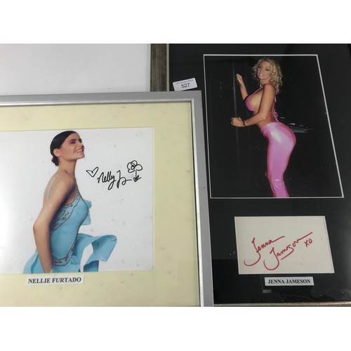 527 - FRAMED AUTOGRAPH & PICTURE OF JENNA JAMESON & NELLIE FURTADO, BD AUTOGRAPHS CERTIFICATE FOR JENNA, &... 