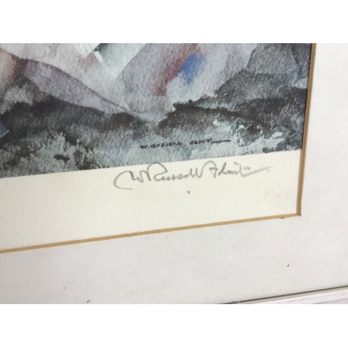 1362 - FRAMED PRINT SIGNED TO MARGIN, W RUSSELL FLINT WITH SMALL GALLERY STAMP OF 4 LADIES ON SHORELINE OR ... 