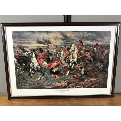 1364 - PRINT GORDONS & GREYS TO THE FRONT 
CRANSTON FINE ART PRINT T/W WATERCOLOUR OF WYRESDALE , J MITCHEL... 