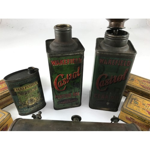 44 - COLLECTION OF VINTAGE TINS INCLUDING WAKEFIELD CASTROL MOTOR OIL AND GEAR OIL, THE QUART 