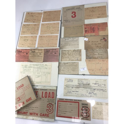 70 - COLLECITON OF CLIP FRAME MOUNTED RAILWAY GOODS WEY BILLS PREDOMINENTLY FOR THE GREAT WESTERN RAILWAY... 