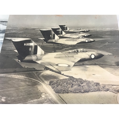 503 - 5 PHOTOGRAPHS DEPICTING VINTAGE AEROPLANES
FORMATION OF 4 JAVELINS, BLENHEIM WITH UNDER NOSE TURRET,... 