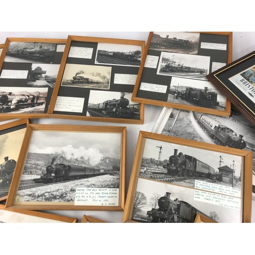 78 - QUANTITY OF FRAMED HISTORICAL RAILWAY PICTURES MAINLY BLACK AND WHITE STEAM ERA PHOTOPGRAHS WITH ANO... 